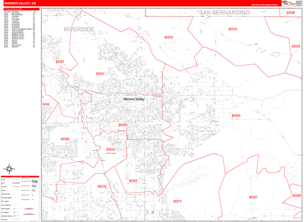 Moreno Valley Zip Code Wall Map